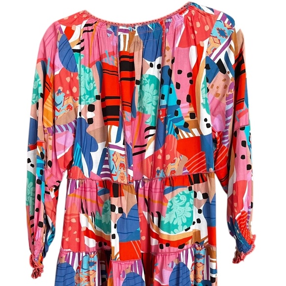 Tolani Colorful Multicolor Long Sleeve Tiered Pockets Button Front Dress Size L - Picture 4 of 9